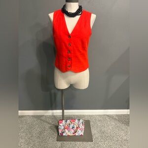 J. Crew Red Sleeveless Button-Front V-Neck Vest Top